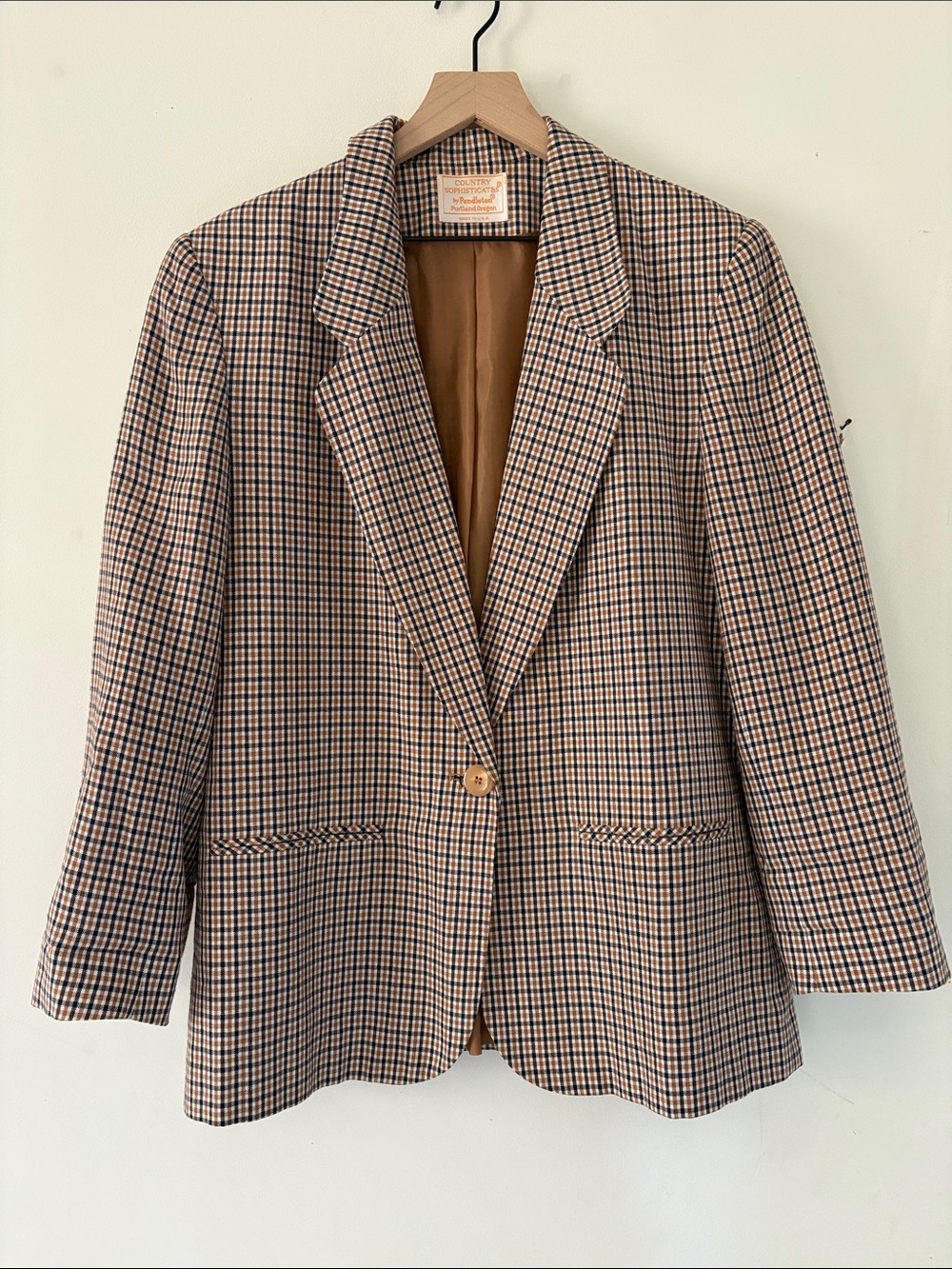 Pendleton made in USA Brown and Blue Checked Blazer Jacket preppy academia